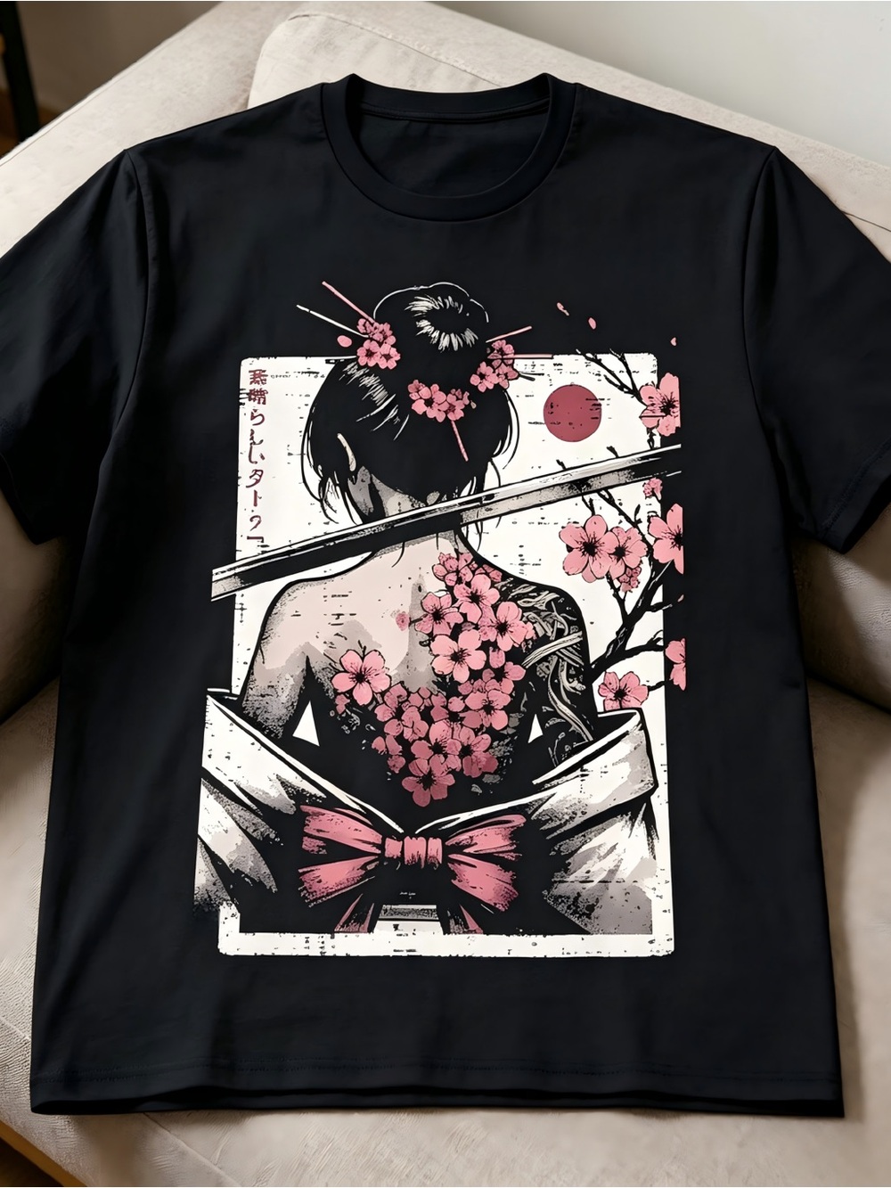 Cherry Blossom Tattoo Art black Women Men T-shirt Unisex